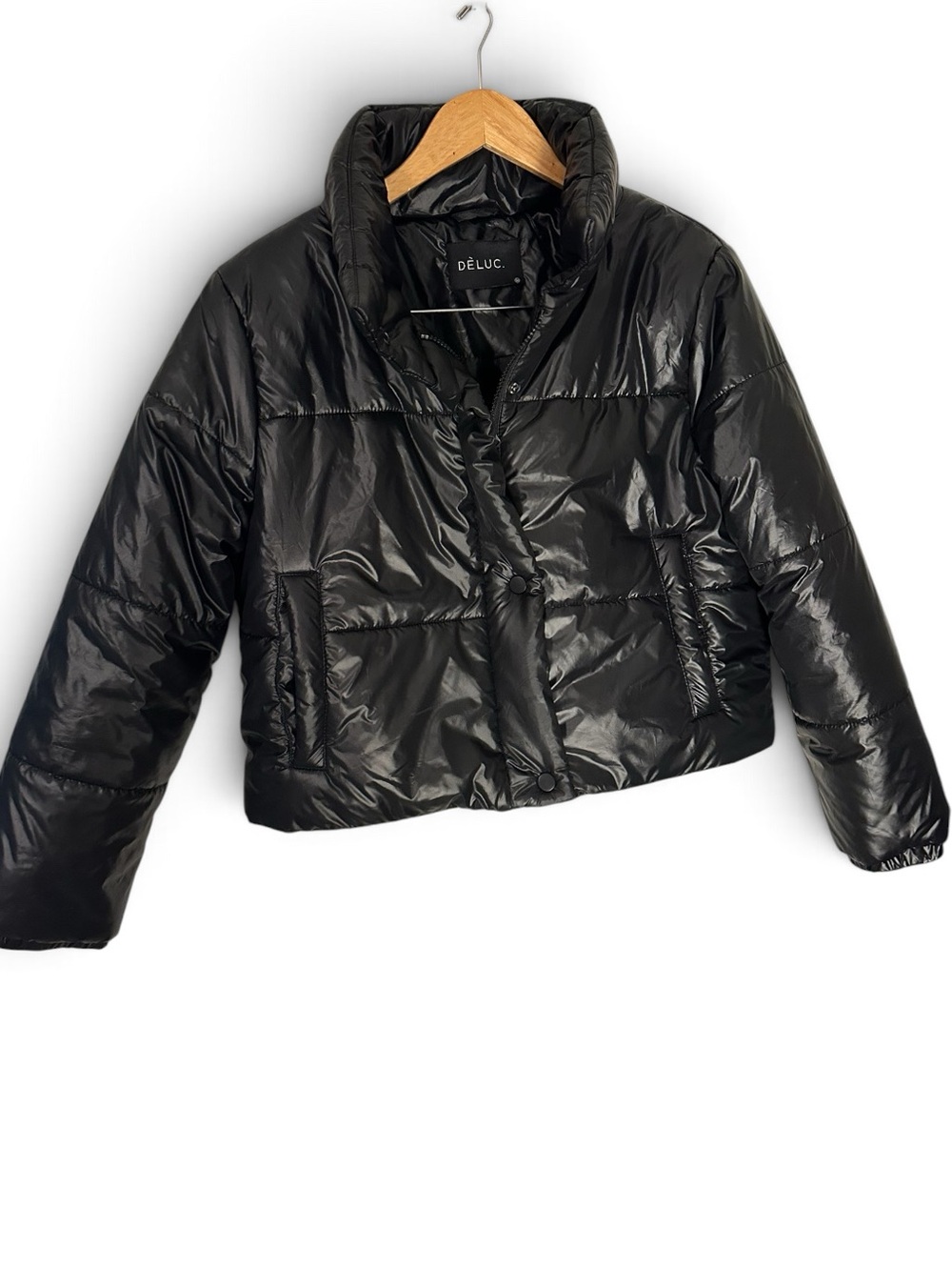 Deluc shiny crop puffer coat black medium